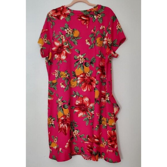 Isaac Mizrahi 2x Pink Floral Dress Short Sleeve Ruffle Accents Pullover - Picture 7 of 8